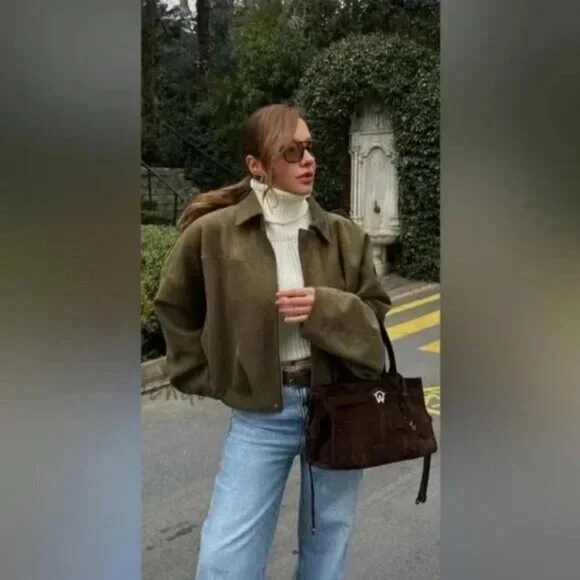 ZARA FAUX SUEDE BOMBER JACKET - Main Image